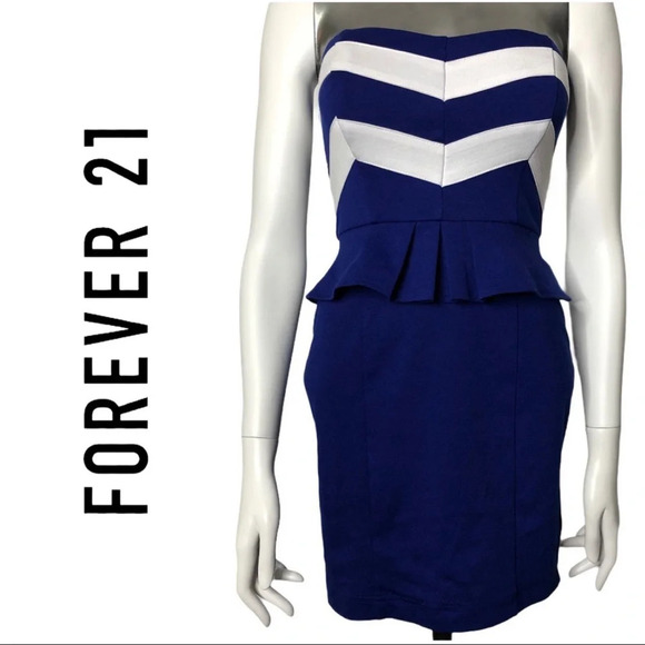 🛍️3/$40 Forever 21 Blue Strapless Dress Size Small - Picture 1 of 6